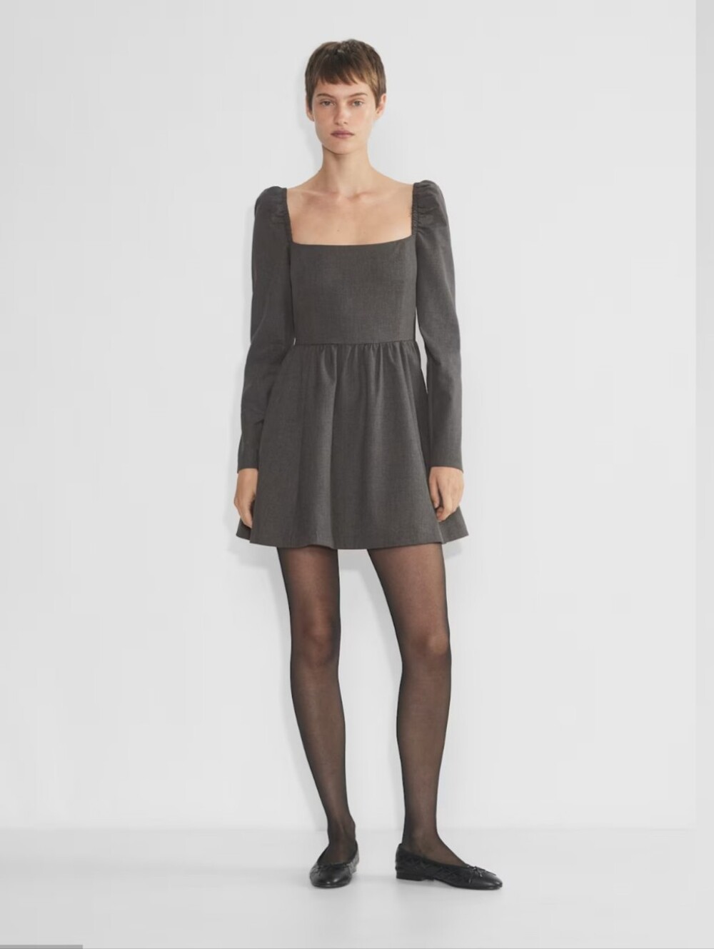Aritzia Sunday Best Alexis Puff Long Sleeve Mini Dress in Gray Blue Size Small